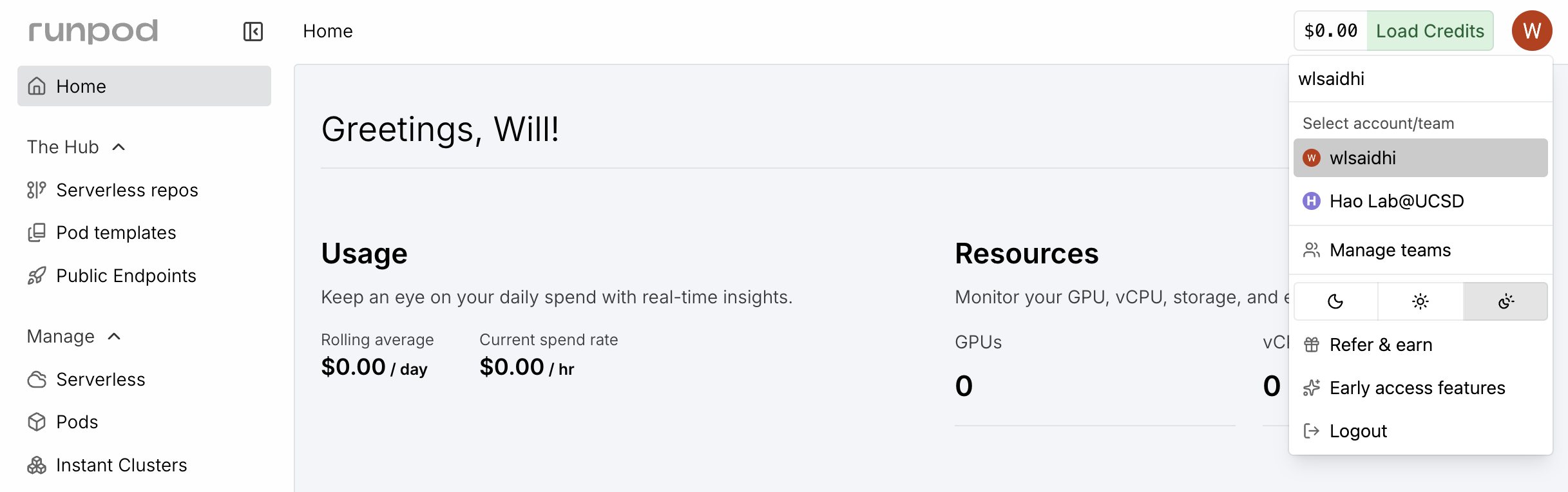 RunPod Account Selection